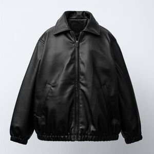Zara Faux Leather Black Bomber Jacket